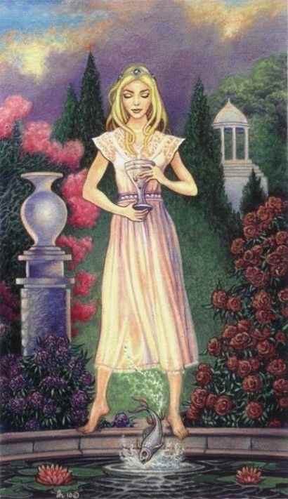The Page of Cups is a positive announcement. It is associated with engagements, the birth of a baby, acceptance into a dream school, or acceptance onto a big new project.