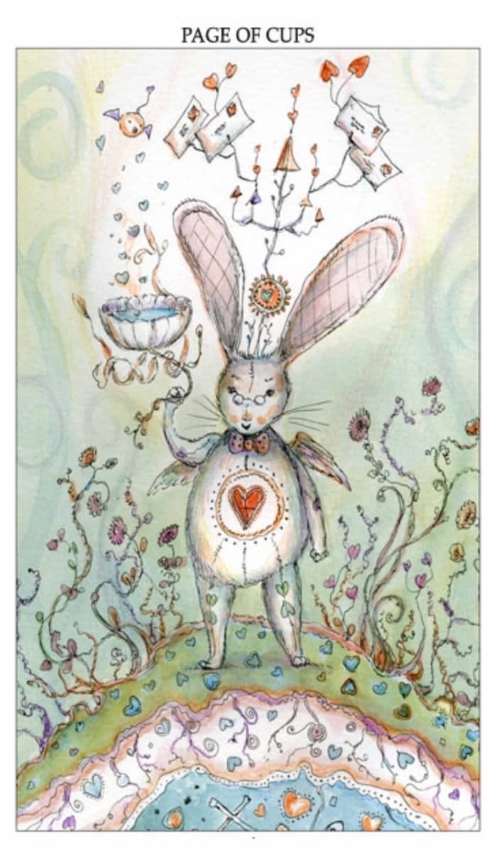 The Page of Cups is a positive card. It's about seeking optimism. The card encourages lasting providence from the Ten of Cups.