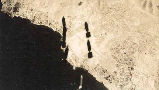 Bomb drop photo from a B-17 flying fortress