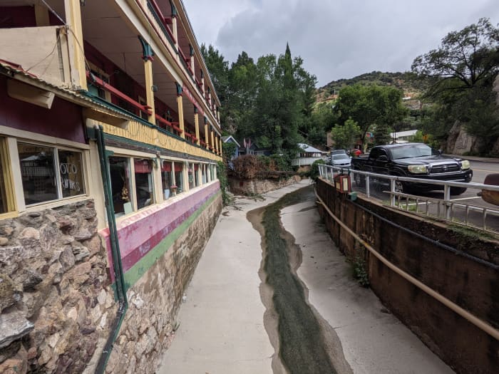Front of the Inn at Castlerock which is nestled in between the walls of Tombstone Canyon. The mouth of the canyon, which opens into downtown Bisbee, is a short walk from the Inn