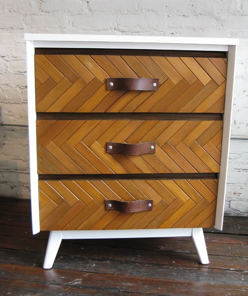 Vintage modern upcycled white and wood herringbone dresser