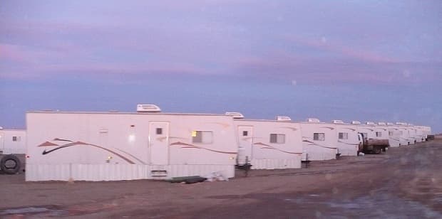 These little trailers found in mancamps are what some guys working in the oilfield call home. This particular mancamp is located in the field just east of my parents' home one mile north of Watford City.
