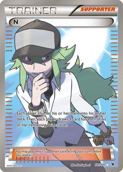 N is the first character from Pokémon to be featured in a full art illustration, released in 2011 during the Black & White expansion.