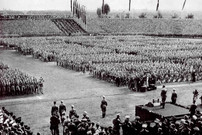 A Nuremburg rally in 1934. In a tortured nation, Adolf Hitler at one time undoubtably had popular support from people who did not think too deeply about the meaning and consequences which lay behind the rhetoric