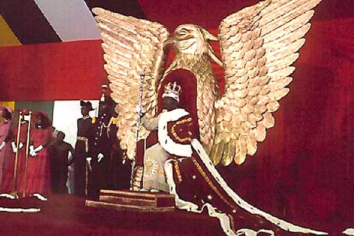 1977. Jean-Bédel Bokassa of the third world Central African Republic, crowned himself 'Emperor' with enough extravagence to make the Queen of England look poverty stricken. He was overthrown two years later.