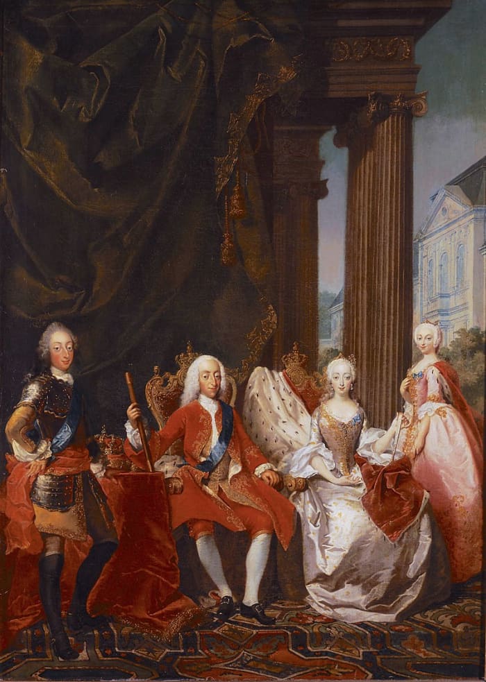 King Christian VI and Queen Sophie Magdalene, Crown Prince Frederick and Crown Princess Louise of Denmark and Norway. Tuscher, 1744.