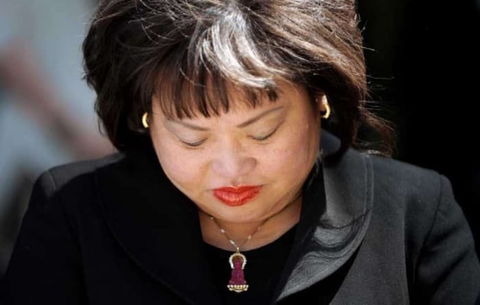 Annie Le’s mother, Vivian Van Le attended her daughter’s funeral service with the family gathered around her to comfort her. Photo courtesy of ABC News.