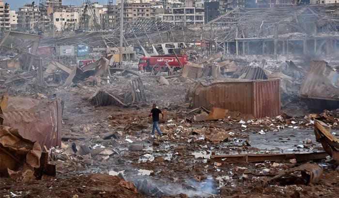 The explosion has even damaged building far away from the port, so much so that about 300,000 people now have completely lost their homes, or they have become inhabitable from the blast. If you look closely you will see the buildings with no windows.