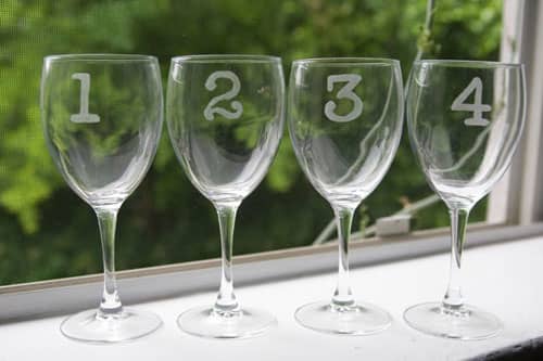 Inexpensive glasses can be purchased at many stores. Depending on the design is etching is very easy.
