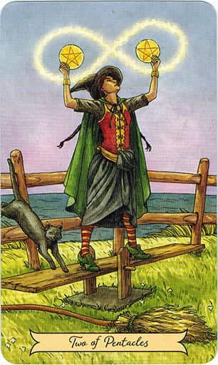 The Two of Pentacles reminds you to be practical, focused, and organized. You can support your many tasks with proper organization.