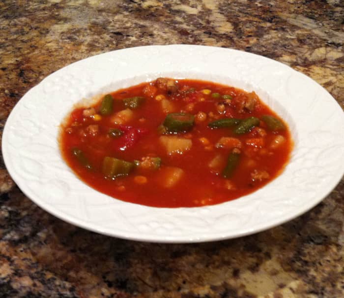 My homemade vegetable soup. I believe this batch included ground turkey, but you can easily make this vegetarian.