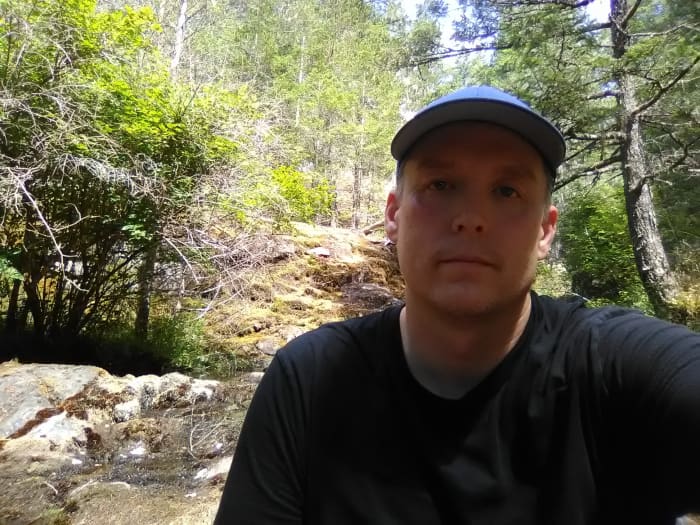 Me on the Peden Lake Trail near Sooke. This was a trail that featured plenty of elevation. Furthermore, there were plenty of connecting trails in the area for additional exploration. The beautiful lake at the end was a major selling point for me.