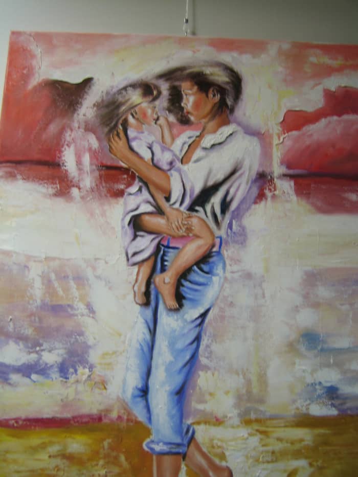 Yvette with her sister, oil painting by Lothar Alberts. Already bought by Y. and W. from The Netherlands.