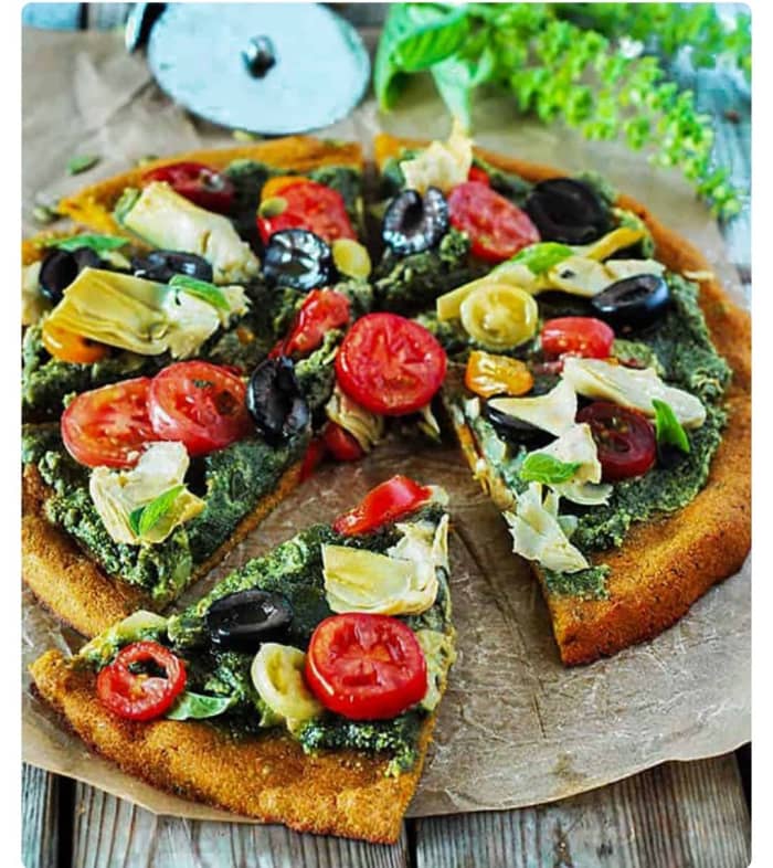 Find the recipe for this healthy plant-based, gluten-free pumpkin crust pizza at Michelle Blackwood's Healthier Steps site.