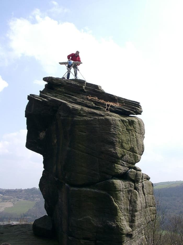 Extreme ironing is an alleged sport in which competitors take ironing boards to dangerous locations to iron clothes.