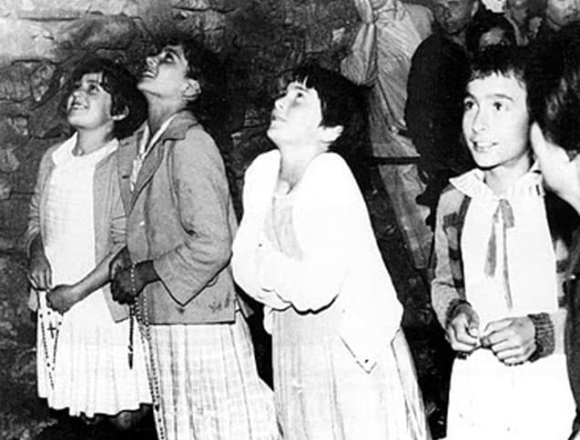 The four visionaries of Garabandal, Spain, during an ecstasy. They were impervious to outside stimuli such as pinpricks or spotlights while receiving messages from the Virgin.