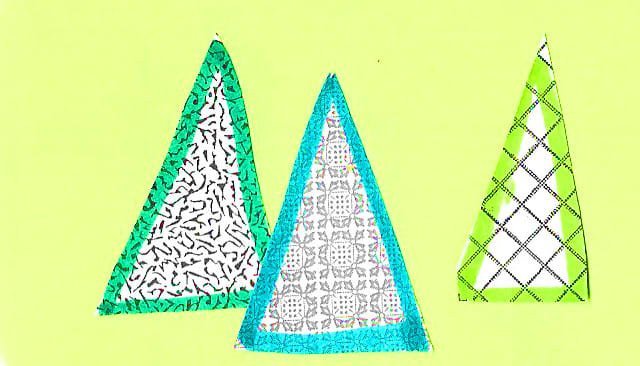 The patterned paper in these trees comes form the inside of security envelopes I received in the mail.