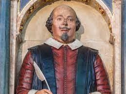 William Shakespeare's Effigy, Holy Trinity Church, Stratford-upon-Avon, sculpted by Nicholas Johnson around the time of Shakespeare's death, 1616.