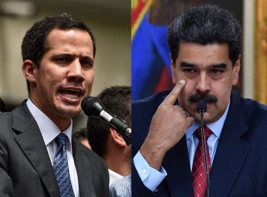 On the right is Nicolas Maduro. On the left is Juan Gerardo Guaidó Márquez, the current President of the National Assembly. He is challenging Maduro’s presidency on the grounds it was fraudulently won.