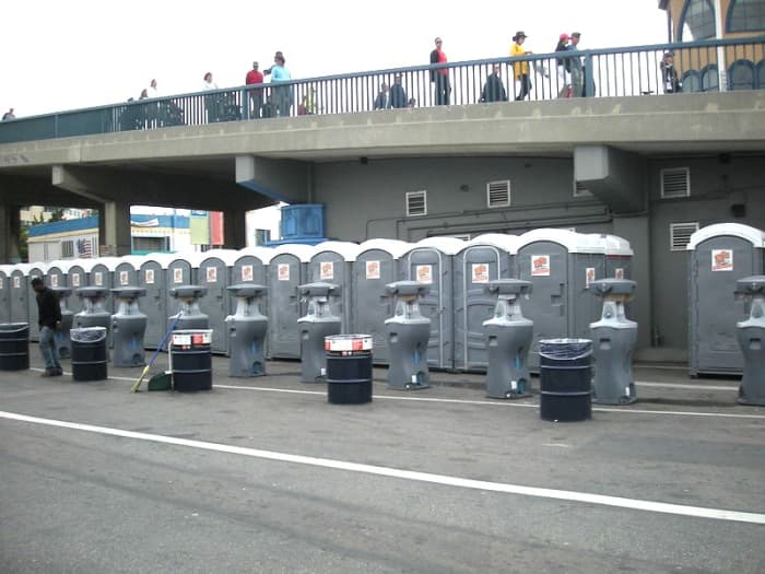 Porta-pottys and hand washing stations.