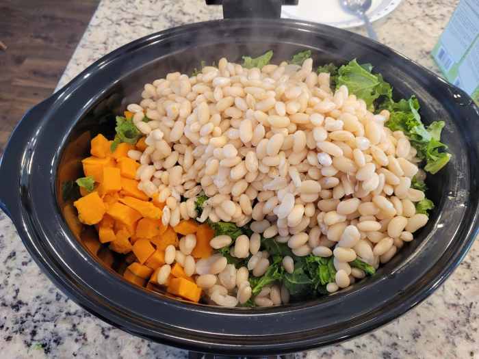 "White Bean, Kale, Sweet Potato and Sausage Soup" Slow Cooker Recipe