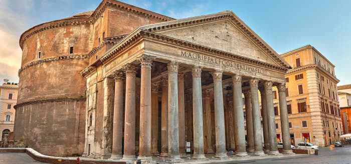 The Pantheon is another former Roman design and, since 609 AD, a Catholic church in Rome, Italy, on the site of an earlier temple commissioned by Marcus Agrippa during the reign of Augustus. It was rebuilt by the emperor Hadrian probably in c.126 AD.