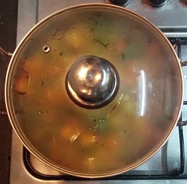 Mix and combine well with the masala. Add water, mix well. Add salt. Close the lid and cook in medium flame for 5 minutes. Stir in between to avoid burning.
