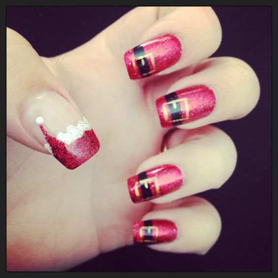 The classic Santa suit is a winner for festive nail art