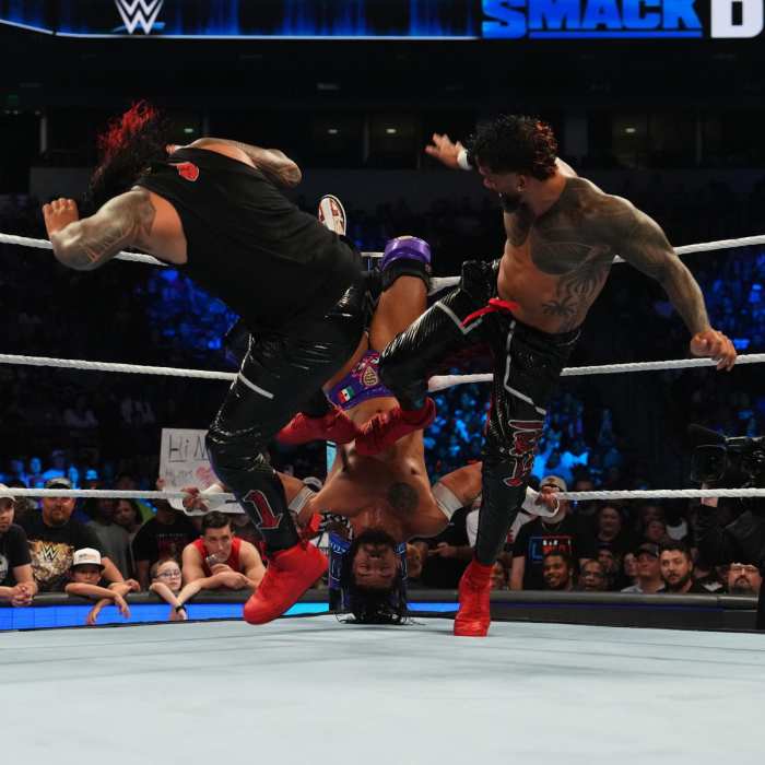 WWE Friday Night Smackdown Where Roman Reigns and The Usos Stand Plus