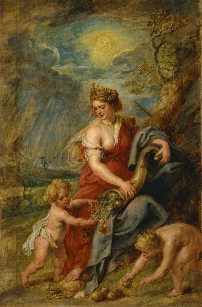 Rubens’ painting of Abundantia is the most famous Baroque depiction of the Roman personification of riches.