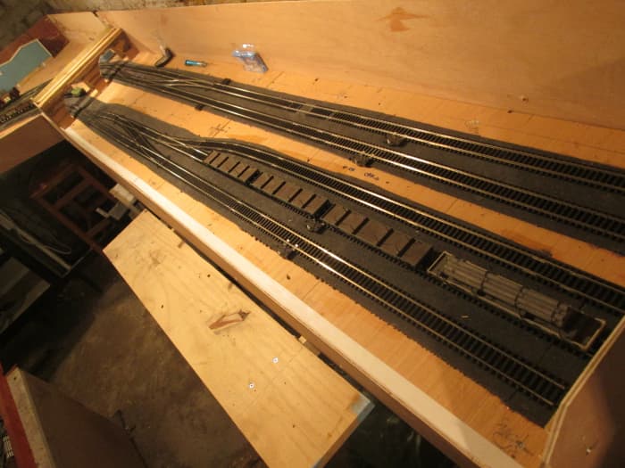 Second time lucky ... Unit 1 Fiddleyard laid out and ready for the 'juice'. Ainthorpe Junction's first fiddleyard, second time around.