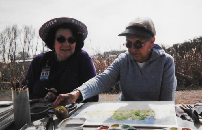 Occasionally in good weather we painted outside at a park or nature reserve. The seniors loved that too.