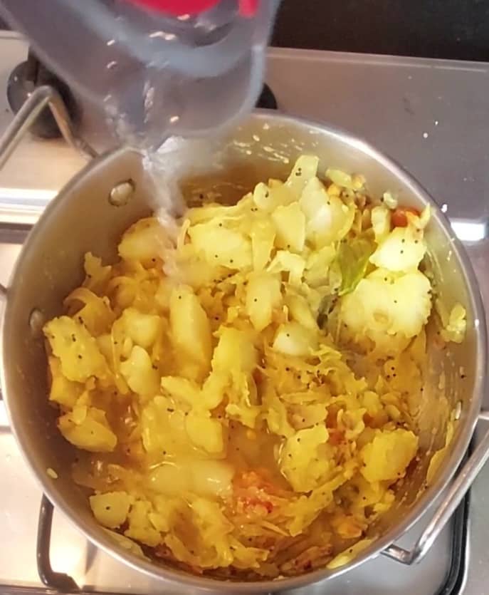 Add 1/4 cup of water If you are preparing this dish for poori. (No need to add water if preparing for dosa or chapati.) Mix well.