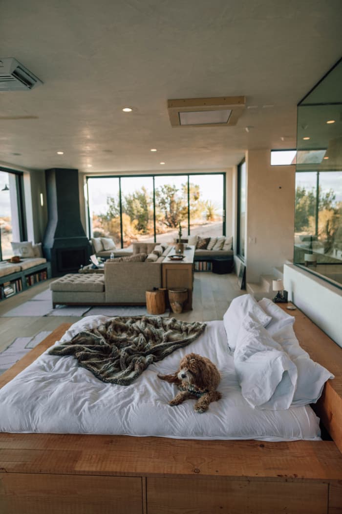 A Capricorn bedroom should have earth tones and cabin vibes. A bed made with wood is a plus. Open space, charming trinkets, and big windows will make for a relaxing retreat.