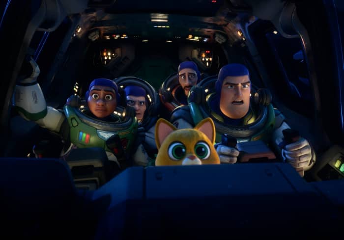 Izzy (Keke Palmer), Darby (Dale Soules), Mo (Taika Waititi), Sox (Peter Sohn), and Buzz (Chris Evans) in "Lightyear."