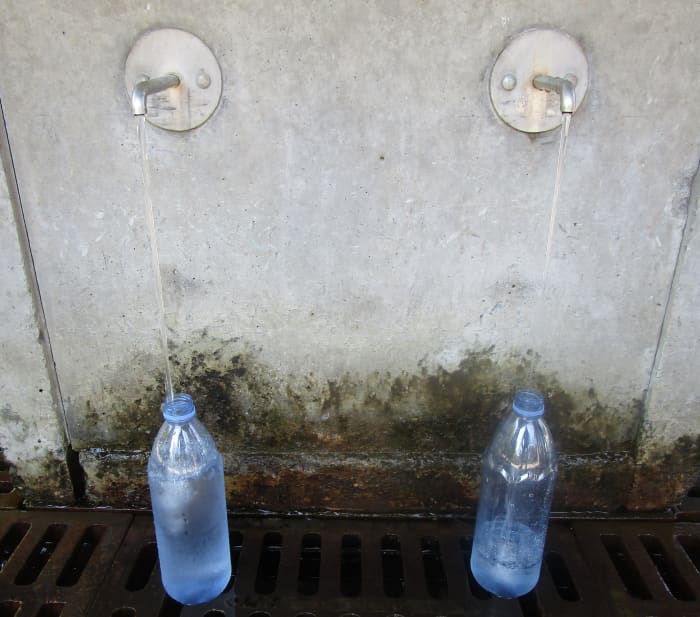 Freshwater spring in Saratoga State park, North entrance off Rte. 50. There is frequently a line of people waiting to fill bottles and jugs with delicious, cold Saratoga water, free for the taking