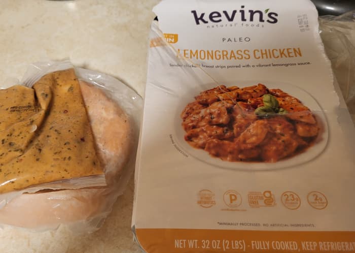 I already used one, but the Costco package has two sealed sauce pouches and two sealed chicken pouches.