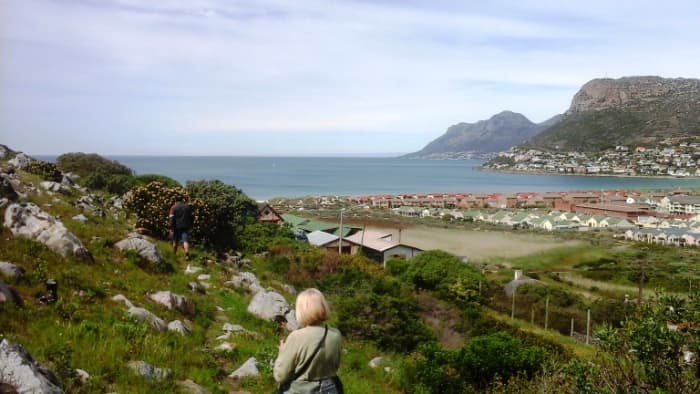 ©Martie Coetser (behind the camera) on Trappieskop, Clovelly, Cape Town. Viewing False Bay, Fish Hoek and Simons Town (in the distance)