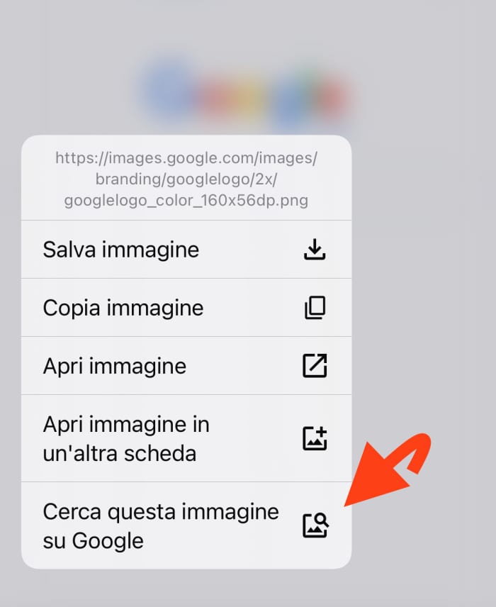 The search by image button is available when holding tap on an image on the web. This example has been made with the Google logo on the home page.