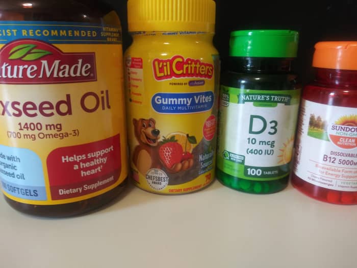 My Daily Regimen to maintain health. A good foundation for healing. Flax seed, an Omega 3 for brain, skin, and connective tissue. A good multi vitamin, with no iron. D3 to regulate immune function. B12 for stress, and brain function.