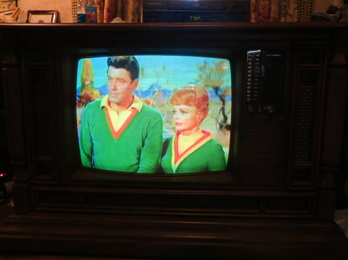 Guy Williams as Dr. John Robinson, and June Lockhart as Maureen Robinson in Lovely Green on the Curtis Mathes Color Console Model H2508ME