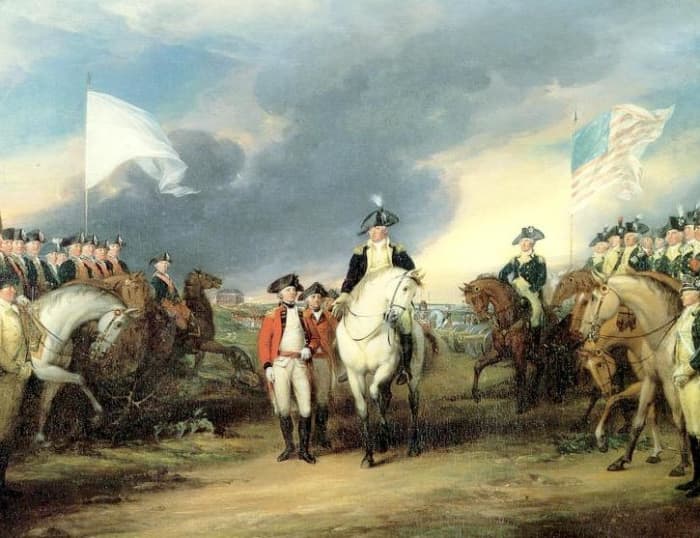 "Surrender of Cornwallis at Yorktown" by John Trumble (Public Domain photo courtesy of WikiPedia.org http://en.wikipedia.org/wiki/File:Yorktown80.JPG)
