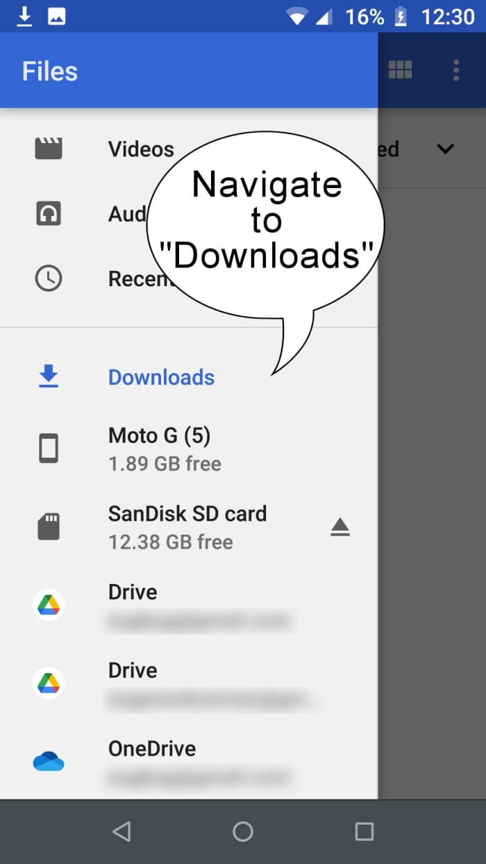 Navigate to the "Downloads" folder using the Files app and choose the sound file you downloaded.