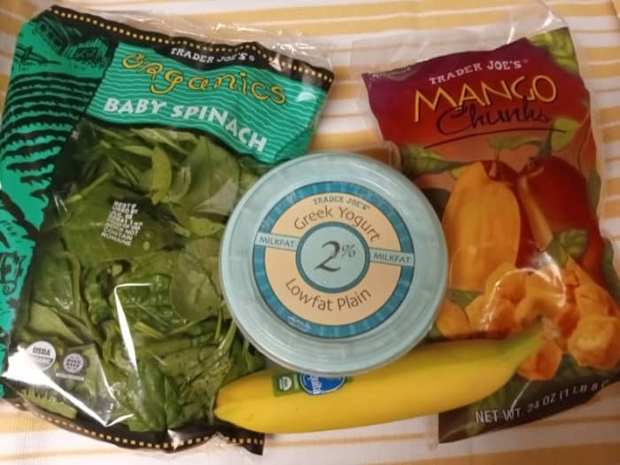 Apart from water, this is basically all I use to make this smoothie. I buy my ingredients at Trader Joe's.