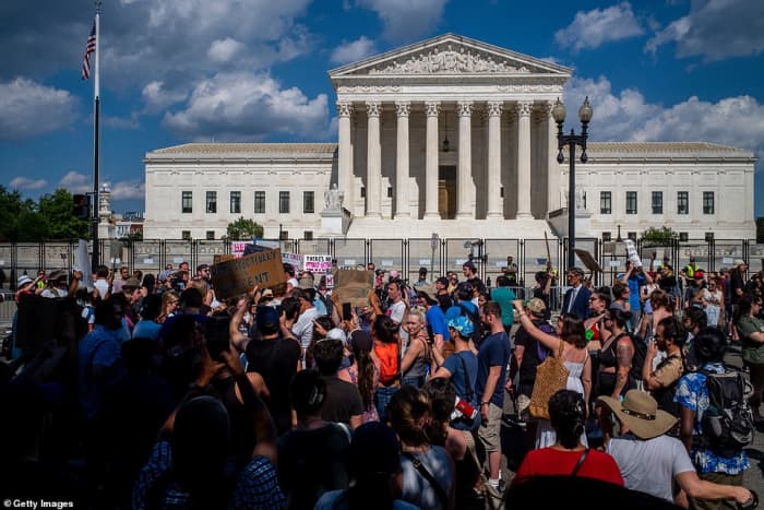 This photo shows, the pro abortion protesters in front of the federal supreme court. But somehow their protest was not enough to stop the court ruling. So, today America has another problem to solve. It would have been better if they left it alone.