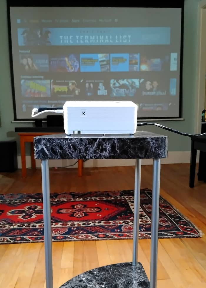 Daytime view. Note that the projector is positioned so that it is aimed at the center of the screen