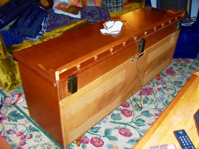 The Breathable back is also Done Expertly on the Curtis Mathes Stereo Model # 40M653. Pardon my mess, but I was raising four children at the time of this photo, they loved to here the music from this beauty.