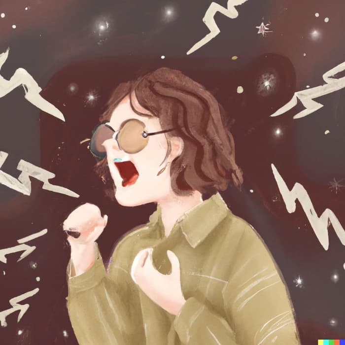 A brave young lady in deep pain, struggling to find herself while she sings, digital art (Actual text prompt used)