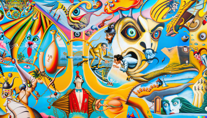 This AI art looks like a cross between something painted by Hironymous Bosch and by a muralist on acid.
