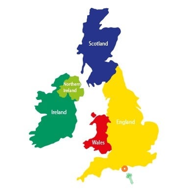The green arrow points to a small island, the "Isle Of White" which is part of the United Kingdom. Ireland is known as Ireland and the Republic of Ireland.